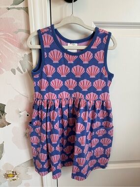 Hanna Andersson Blue Dress with Pink Shell Print